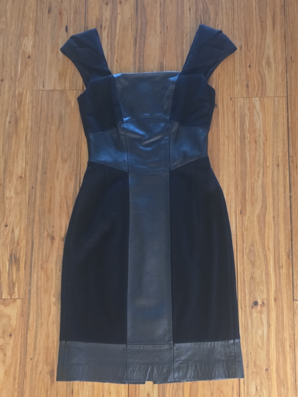 ANTONIO MELANI Black 100% Leather Trim Knit Dress
